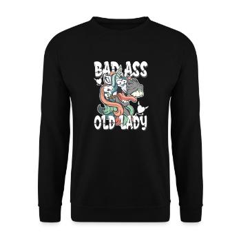 bad ass old lady - crazy unicorn unicorn - Unisex Sweatshirt - black - Front - Alina (178cm) & Michal (187cm)