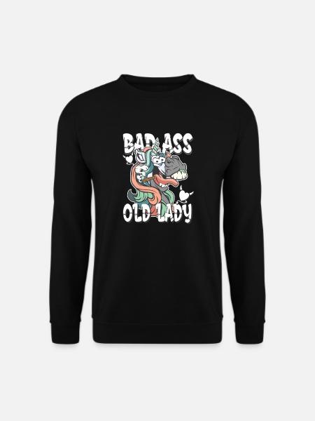 bad ass old lady - crazy Einhorn Unicorn - Unisex Pullover - Schwarz
