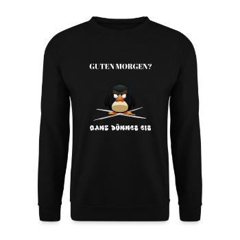 Guten Morgen - Ganz dünnes Eis - Spruch Lustig - Unisex Pullover - Schwarz - Vorne - Alina (178cm) & Michal (187cm)