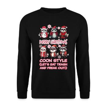 Lass uns Müll essen und ausflippen - Frohe Weihnachten - Unisex Pullover - Schwarz - Vorne - Alina (178cm) & Michal (187cm)
