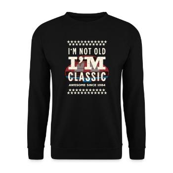 Pas vieux - classique depuis 1984 - 1984 Cadeau d’anniversaire - Sweat-shirt Unisexe - noir - Devant - Alina (178cm) & Michal (187cm)
