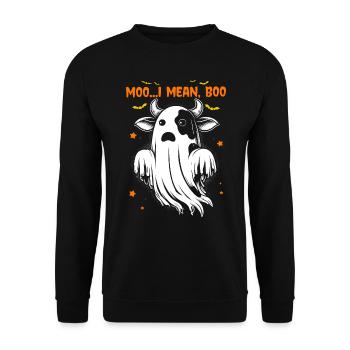 Ghost Cow Moo I Mean Boo Pumpkin Moon Halloween - Unisex Sweatshirt - black - Front - Alina (178cm) & Michal (187cm)