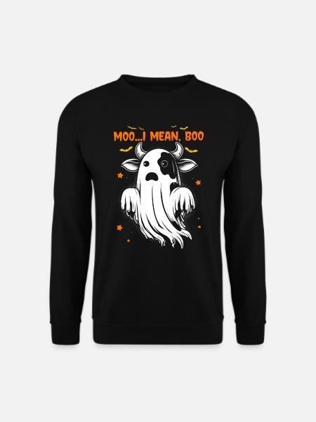 Ghost Cow Moo I Mean Boo Pumpkin Moon Halloween - Unisex Sweatshirt - black