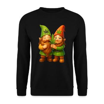 Knuffiges Zwergenpaar mit Cannabisblatt - Weed - Unisex Pullover - Schwarz - Vorne - Alina (178cm) & Michal (187cm)