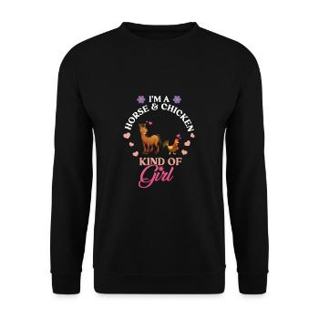 I Am Horse & Chicken Kind Of Girl Farm Animals - Unisex Sweatshirt - black - Front - Alina (178cm) & Michal (187cm)