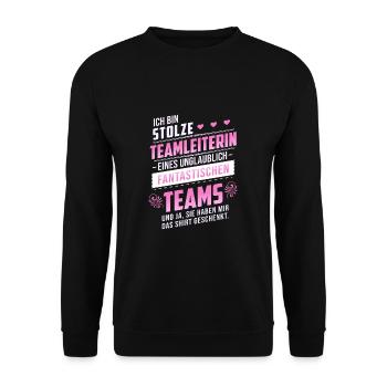 Stolze Teamleiterin Filialleiterin Geschenk Chefin - Unisex Pullover - Schwarz - Vorne - Alina (178cm) & Michal (187cm)