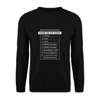 Dinge Die Ich Hasse Lustige Liste To do List - Unisex Pullover - Schwarz - Vorne - Alina (178cm) & Michal (187cm)