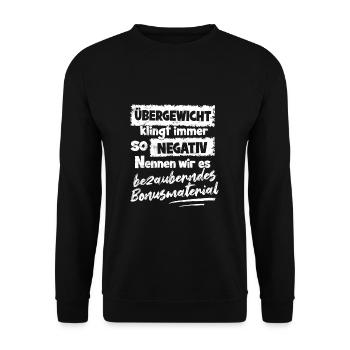 Übergewicht Lustiger Spruch Bonusmaterial - Unisex Pullover - Schwarz - Vorne - Alina (178cm) & Michal (187cm)