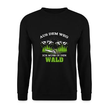 Ich muss in den Wald Kettensäge Motorsäge - Unisex Pullover - Schwarz - Vorne - Alina (178cm) & Michal (187cm)