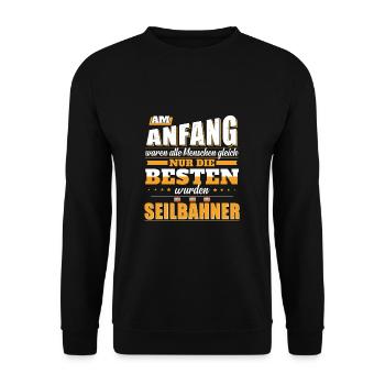 Seilbahn Gondel Bergbahn Lustig Berge Gebirge - Unisex Pullover - Schwarz - Vorne - Alina (178cm) & Michal (187cm)