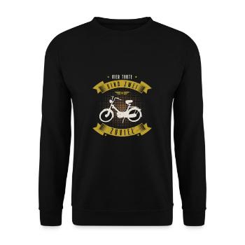 Maxi Moped Vier Takte Sind Zwei Zuviel Oldtimer - Unisex Pullover - Schwarz - Vorne - Alina (178cm) & Michal (187cm)