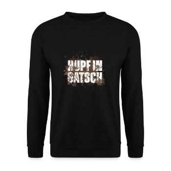 Hupf in Gatsch Hindernislauf Gruppenoutfit - Unisex Pullover - Schwarz - Vorne - Alina (178cm) & Michal (187cm)