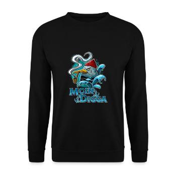 Moin Digga Möwe Lustiger Spruch Anker Nordsee - Unisex Pullover - Schwarz - Vorne - Alina (178cm) & Michal (187cm)
