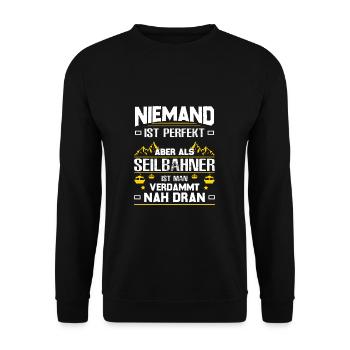 Seilbahn Gondel Bergbahn Niemand Ist Perfekt - Unisex Pullover - Schwarz - Vorne - Alina (178cm) & Michal (187cm)