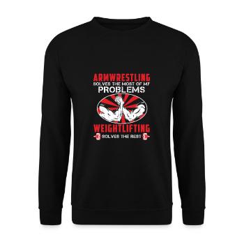 Arm Wrestling Gewichtheben Langhantel USA Flagge - Unisex Pullover - Schwarz - Vorne - Alina (178cm) & Michal (187cm)