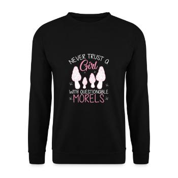 Never Trust Questionable Morels Funny Morel - Unisex Sweatshirt - black - Front - Alina (178cm) & Michal (187cm)