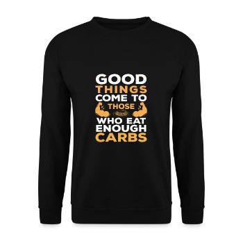 Good Things Come Eat Carbs Funny Carbohydrate - Unisex Sweatshirt - black - Front - Alina (178cm) & Michal (187cm)