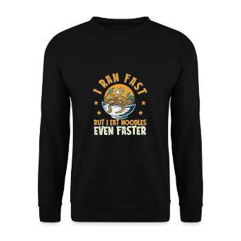 Ich renne Fast Eat Noodles noch schneller Funny - Unisex Pullover - Schwarz - Vorne - Alina (178cm) & Michal (187cm)