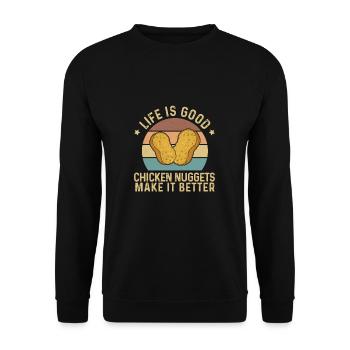 Life Is Good Lustige Fast Food Nugs für einen - Unisex Pullover - Schwarz - Vorne - Alina (178cm) & Michal (187cm)