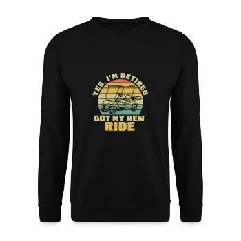 Lustiger Golfwagen-Humor für den Ruhestand - Unisex Pullover - Schwarz - Vorne - Alina (178cm) & Michal (187cm)