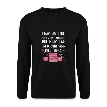 I May Look Like I'm Listening Funny Knitting For - Sweat-shirt Unisexe - noir - Devant - Alina (178cm) & Michal (187cm)