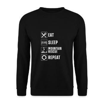 Essen Schlaf Bergrettung Wiederholung Suche Team - Unisex Pullover - Schwarz - Vorne - Alina (178cm) & Michal (187cm)