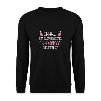 I'm Busy Reading K-Drama Subtitles Funny K-Pop - Unisex Sweatshirt - black - Front - Alina (178cm) & Michal (187cm)