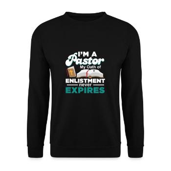 Pastor Oath Of Enlistment Funny Theologian - Unisex Sweatshirt - black - Front - Alina (178cm) & Michal (187cm)