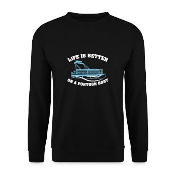 Life Is Better On A Boat Lustiges Pontooning für - Unisex Pullover - Schwarz - Vorne - Alina (178cm) & Michal (187cm)