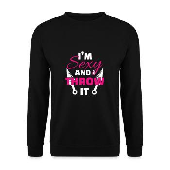 I'm Sexy And I Throw It Funny Couteau à lancer - Sweat-shirt Unisexe - noir - Devant - Alina (178cm) & Michal (187cm)