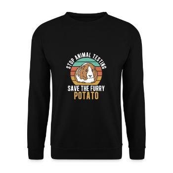 Stop Animal Testing Lustige Pelzkartoffel für - Unisex Pullover - Schwarz - Vorne - Alina (178cm) & Michal (187cm)