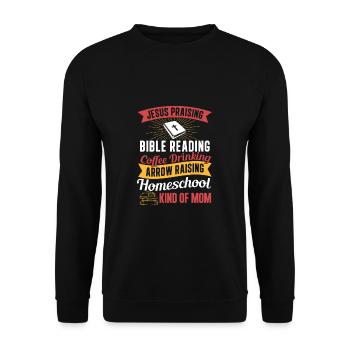 Jesus Praise Bibel Lesen Kaffee Trinken - Unisex Pullover - Schwarz - Vorne - Alina (178cm) & Michal (187cm)