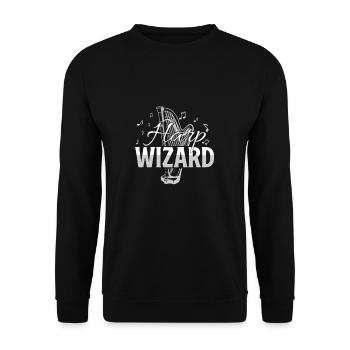 Harp Wizard Funny Orchestra Harfenspieler - Unisex Pullover - Schwarz - Vorne - Alina (178cm) & Michal (187cm)