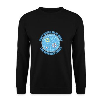 Schau mir nicht bei der Arbeit zu Lustiger Pool - Unisex Pullover - Schwarz - Vorne - Alina (178cm) & Michal (187cm)