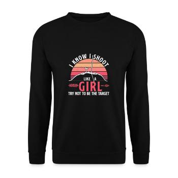 I Know I Shoot Like A Girl Funny Archery Humor - Unisex Sweatshirt - black - Front - Alina (178cm) & Michal (187cm)