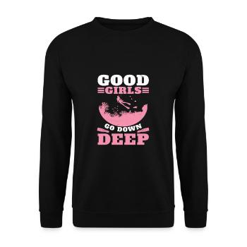 Good Girls Go Down Deep Lustiges Freitauchen - Unisex Pullover - Schwarz - Vorne - Alina (178cm) & Michal (187cm)