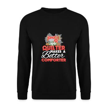Lustige Quilt-Quilt-Quilt-Humor für einen - Unisex Pullover - Schwarz - Vorne - Alina (178cm) & Michal (187cm)
