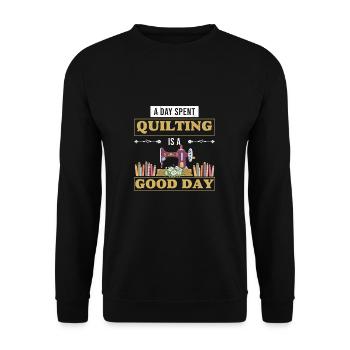 Quilt-Quilt-Quilt, Humor für ein Stück, Quilter - Unisex Pullover - Schwarz - Vorne - Alina (178cm) & Michal (187cm)