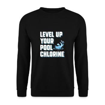 Level Up Your Pool Chlorine Funny Pool Guy Service - Unisex Sweatshirt - black - Front - Alina (178cm) & Michal (187cm)