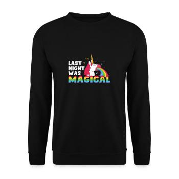 Last Night Funny Hangover Einhorn Erbrechen für - Unisex Pullover - Schwarz - Vorne - Alina (178cm) & Michal (187cm)