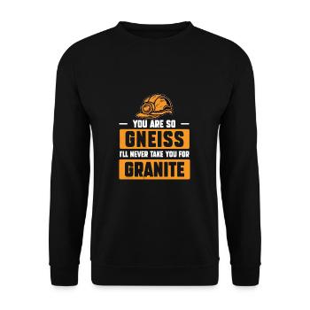 Lustiger Gneis Rock-Humor für einen - Unisex Pullover - Schwarz - Vorne - Alina (178cm) & Michal (187cm)
