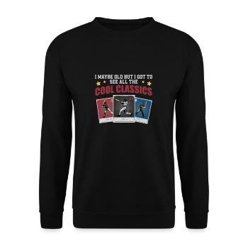 Klassische Baseball-Kartensammlung für - Unisex Pullover - Schwarz - Vorne - Alina (178cm) & Michal (187cm)