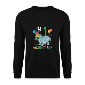 Je suis 1 anniversaire garçon tricératops 1 an 1er - Sweat-shirt Unisexe - noir - Devant - Alina (178cm) & Michal (187cm)
