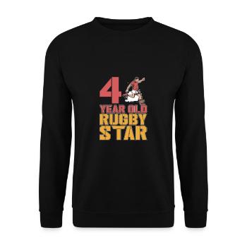 Rugby Football Star 4 Year Old 4th Birthday - Unisex Pullover - Schwarz - Vorne - Alina (178cm) & Michal (187cm)
