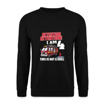 Attention I'm 4 Fireman Fire Truck 4 Year Old 4th - Unisex Sweatshirt - black - Front - Alina (178cm) & Michal (187cm)
