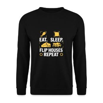 Essen Sie schlafen Lustiger Immobilien-Humor für - Unisex Pullover - Schwarz - Vorne - Alina (178cm) & Michal (187cm)
