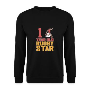 Rugby Football Star 1 Year Old 1st Birthday - Unisex Sweatshirt - black - Front - Alina (178cm) & Michal (187cm)