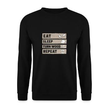 Eat Sleep Funny Wood Turning Wood Lathe Operator - Unisex Pullover - Schwarz - Vorne - Alina (178cm) & Michal (187cm)