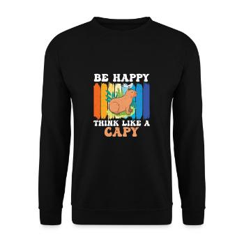 Be Happy Retro Capybara Kostüm für einen Capy-Fan - Unisex Pullover - Schwarz - Vorne - Alina (178cm) & Michal (187cm)