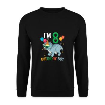 I'm 8 Birthday Boy Triceratops 8 Year Old 8th - Unisex Sweatshirt - black - Front - Alina (178cm) & Michal (187cm)